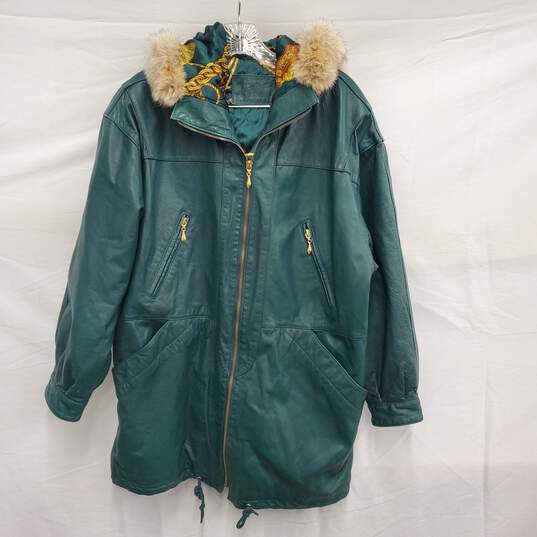 Buy the Jacqueline Ferrar WM's Leather Jacket and Coyote Fur Hood Green ...
