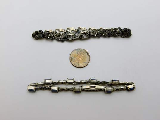 Art Deco Style 925 Marcasite & Iolite Panel Bracelets 29.8g image number 5
