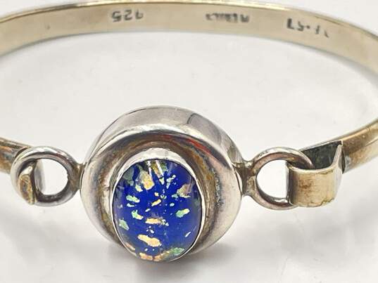 925 Sterling Silver Womens Stone Beaded Hook Clasp Bangle Bracelet 20.9g