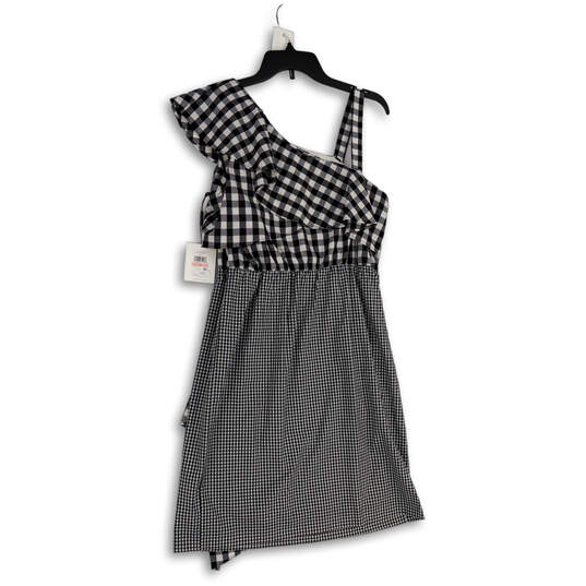 NWT Womens Black White Plaid One Shoulder Tie Waist Sheath Dress Size 10 image number 1