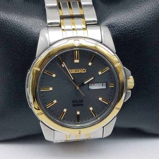 Seiko V158 39mm Solar 100m 10 Bar Two Tone Unisex Watch 115g image number 1