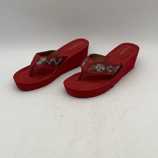 Coach Womens Red Open Toe Wedge High Heel Slip On Thong Sandals Size 6 image number 4