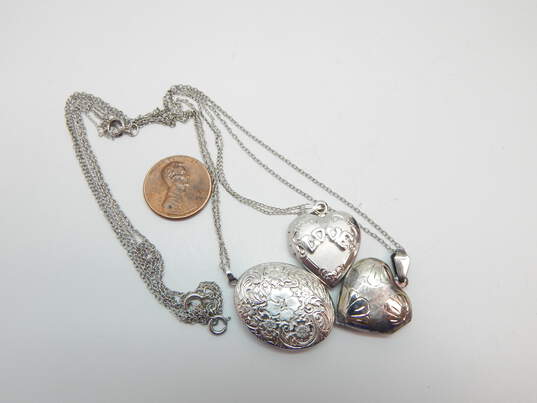 Sterling Silver Heart & Oval Floral Scroll Locket Necklaces 15.8g image number 2