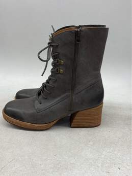 Gray Lace-Up Leather Ankle Boots with Side Zipper & Stacked Heel, Size 8.5 alternative image