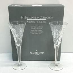 Waterford Crystal Millennium Collection Happiness Toasting Flute Pair