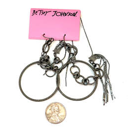 Designer Betsey Johnson Silver-Tone Link Chain Fish Hook Dangle Earrings