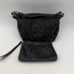 Coach Womens Black Small Shoulder Bag Purse w/ Black Leather Wristlet Wallet