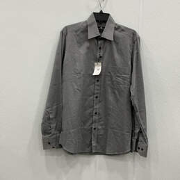 NWT Mens Gray Regular Fit Long Sleeve Collared Button-Up Shirt Size Medium