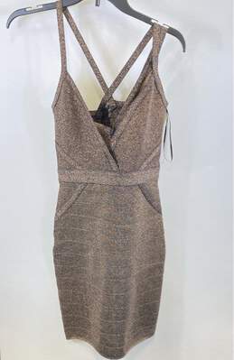 Guess Womens Brown Shimmere Sleeveless Surplice Neck Bodycon Dress Size M