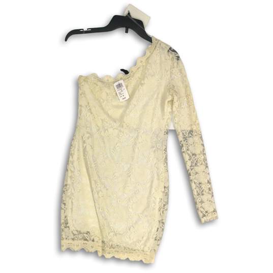 NWT Windsor Womens Cream Floral Lace One Shoulder Long Sleeve Mini Dress Size M image number 1