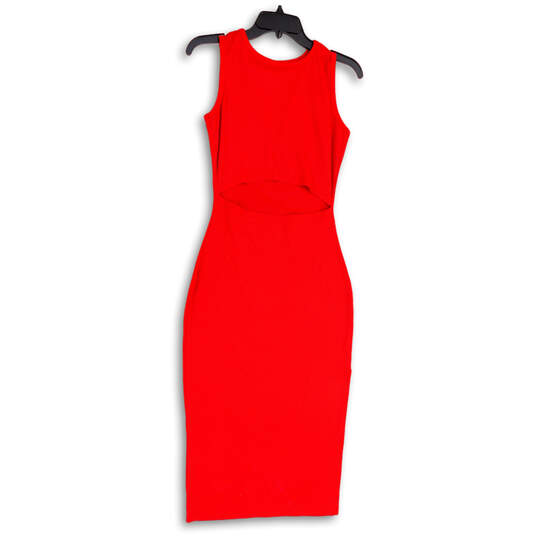 Womens Red Sleeveless Cut Out Round Neck Midi Bodycon Dress Size Small image number 1