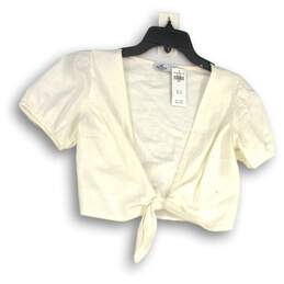 NWT Hollister Womens Cropped Top Short Sleeve V-Neck Tie White Size Small