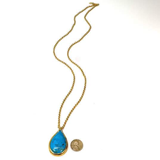 Designer Joan Rivers Gold-Tone Pear Shape Turquoise Pendant Necklace image number 4