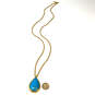 Designer Joan Rivers Gold-Tone Pear Shape Turquoise Pendant Necklace image number 4