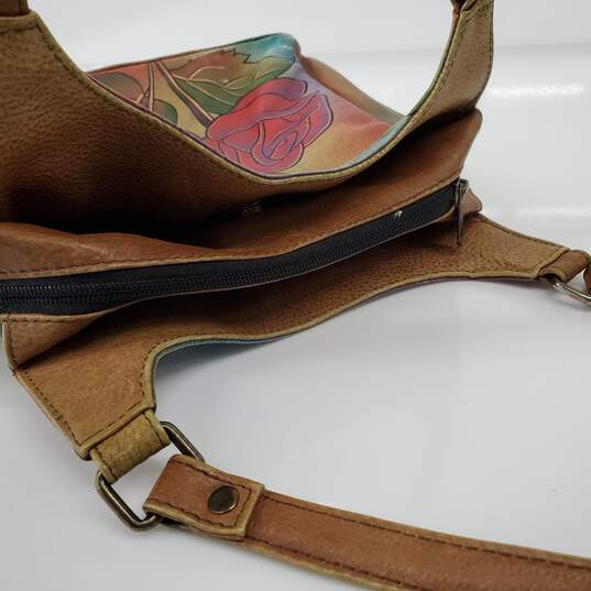 Anuschka Leather Hand Painted Multicolor Butterfly Flower Shoulder Bag image number 3