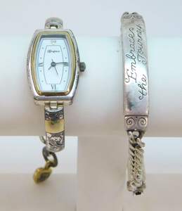 Brighton Venezia Scrolled Silver & Gold Tone Watch & Embrace The Journey Bar Bracelet 69.9g