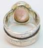 Artisan 925 & Vermeil Accent Pink Tourmaline Oval Cabochon Ridged Wide Band Ring For Repair 12.7g image number 6
