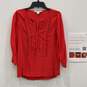 Diane Von Furstenberg Womens Red 3/4 Sleeve Neck Tie Blouse Top Size 0 With COA image number 1