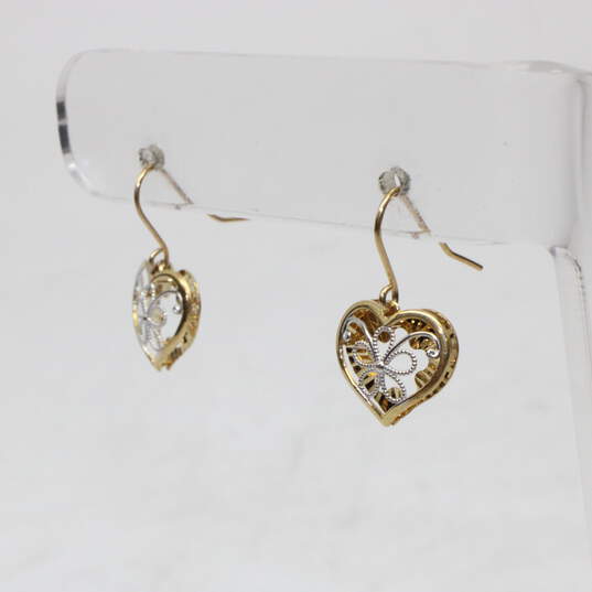 14K Yellow & White Gold Heart Earrings-1.2g image number 2
