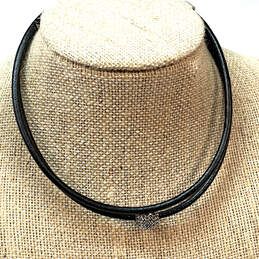 Designer Lucky Brand Black Leather Cord Double Strand Collar Necklace