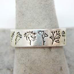 Artisan Sterling Silver Cat Wildflowers & CZ Heart Band Rings 11.8g alternative image