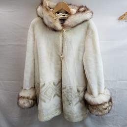 Hannah by Marlo Women's Cream Faux Fur Hooded Jacket Size XL