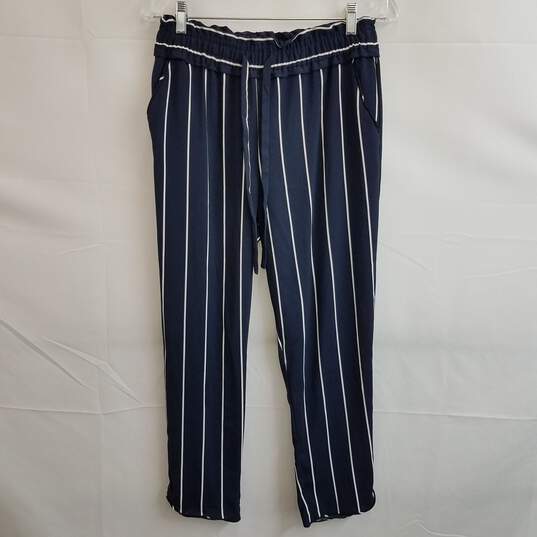 Zara navy and white vertical stripe pull on pants M image number 2