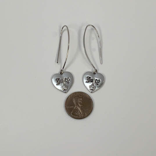 Designer Juicy Couture Silver-Tone Fish Hook Heart Shape Dangle Earrings image number 3