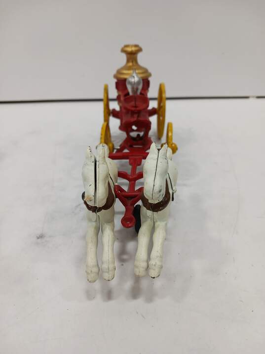 Vintage Cast Iron Horse Drawn Fire Engine Pumper Wagon Toy image number 2