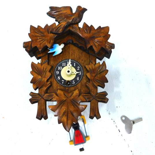Vintage German Wooden Clock Swinging Girl image number 1