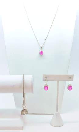 925 Dyed Pink Sapphire Jewelry w/ Travel Charm Bracelet 29.1g