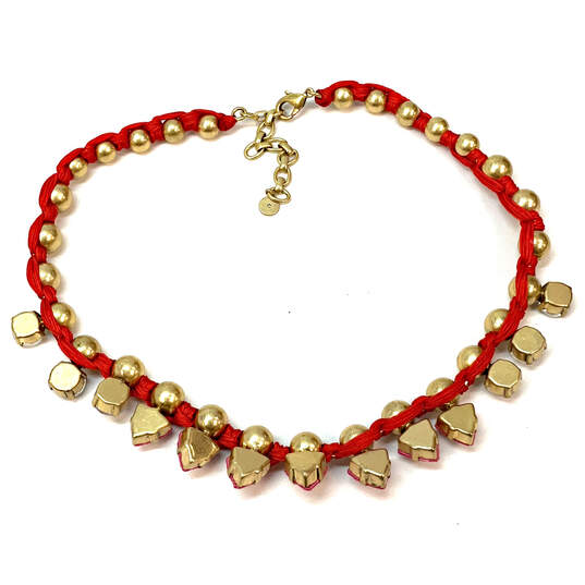 Designer Stella & Dot Gold-Tone Handwoven Red Pink Darby Collar Necklace image number 3