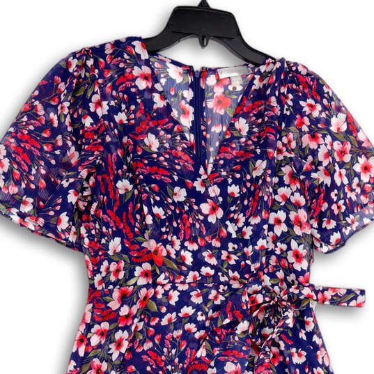 NWT Womens Blue Pink Floral Surplice Neck Hi-Low Hem Back Zip Wrap Dress Size 4 image number 3