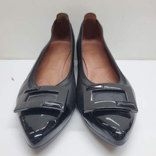 Hispanitas Point Toe Low Block Heels Black Leather/Patent 37.5 US 7 image number 2
