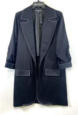 NWT Allen Schwartz Womens Black Pockets Notch Lapel Open Front Overcoat Size S
