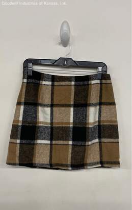 (i) Brown Plaid Skirt - Size M