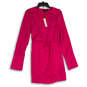 NWT Womens Hot Pink Satin Collared Cuff Detail Long Sleeve Wrap Dress Sz 4 image number 1