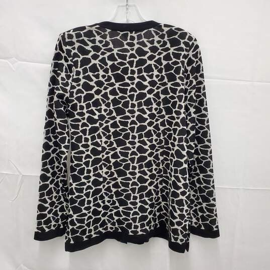 Misook WM's Black & White Animal Print Cardigan Full Zip Sweater Size XS image number 2