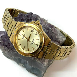 Designer Seiko V782-0820 Gold-Tone Chain Strap Round Dial Analog Wristwatch