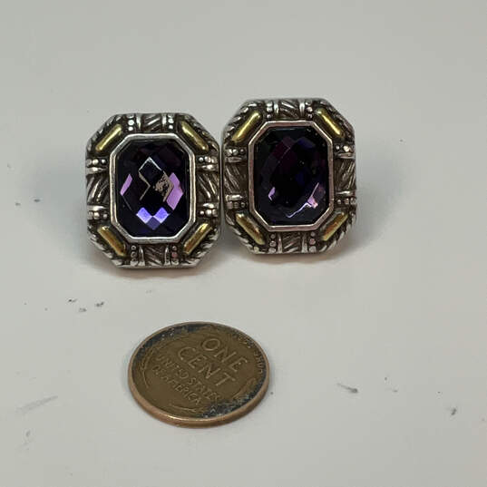 Designer Brighton Two-Tone Purple Amethyst Stone Classic Stud Earrings image number 2