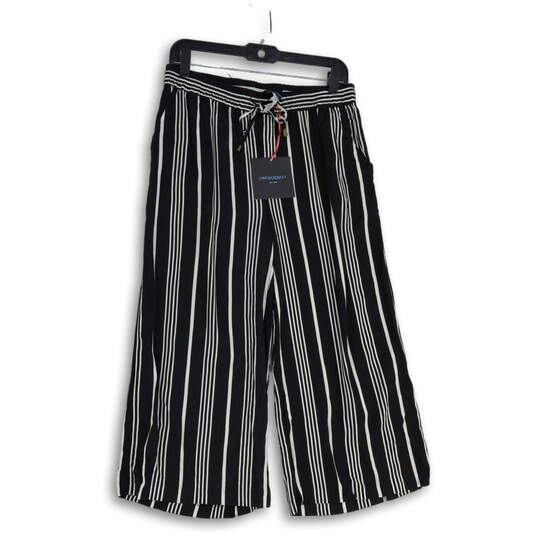 NWT Womens Black White Striped Slash Pocket Wide Leg Ankle Pants Size M image number 1