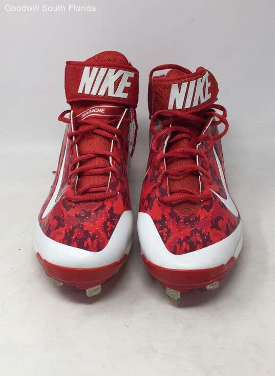 Nike Mens Air Huarache Pro Mid Metal White & Red Print Baseball Cleats Size 14 image number 3