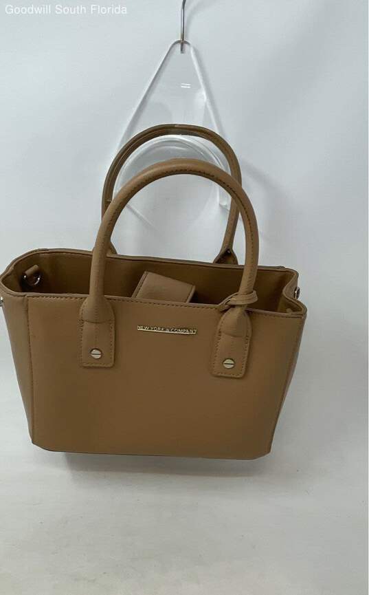 New York & Company Womens Brown Leather Bag Charm Tote Handbag image number 3