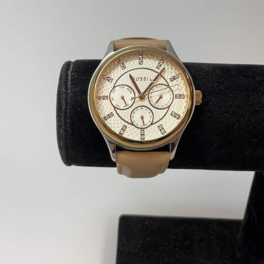 Designer Fossil BQ1566 Two-Tone Leather Strap Chronograph Analog Wristwatch image number 1