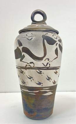 Lindberg 12in Tall Handcrafted Gray and White Hand Painted Vase / Signed.