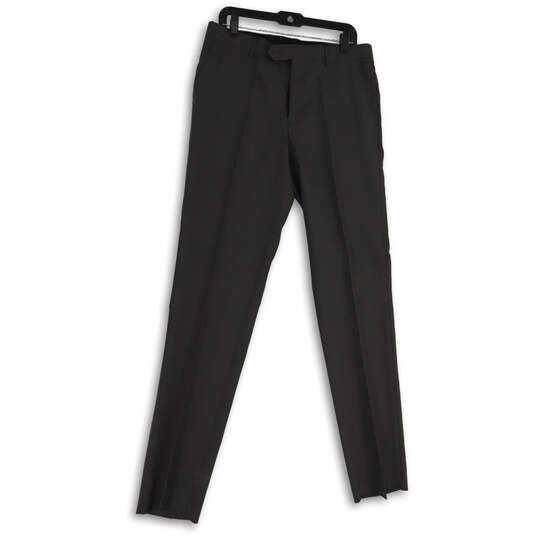 Mens Gray Flat Front Slash Pocket Stretch Straight Leg Dress Pants Size 32W image number 1