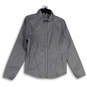 Womens Gray Striped Mock Neck Long Sleeve Full-Zip Jacket Size Medium image number 4