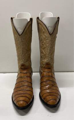 Jaca Tan Brown Leather Croc Embossed Cowboy Western Boots Size 8 M alternative image