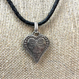 Designer Brighton Silver-Tone Black Leather Cord Heart Pendant Necklace alternative image