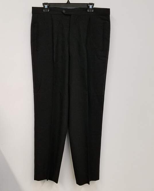 Mens Black Pleated Front Pockets Straight Leg Formal Dress Pants Size 42 image number 1